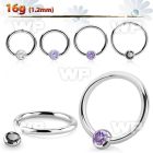 steel ball closure ring, 16g w 3mm bezel cz closure