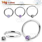 steel ball closure ring, 16g w 3mm bezel cz closure