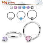 steel ball closure ring, 16g w 4mm bezel cz closure