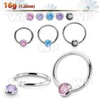 steel ball closure ring, 16g w 4mm bezel cz closure