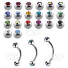 steel eyebrow banana 0.8mm w 3mm bezel set jewel balls