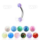 steel eyebrow banana 18g w two 3mm synthetic opal balls