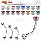steel eyebrow banana 1mm w 3mm bezel set half jewel balls