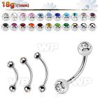 steel eyebrow banana 1mm w 3mm bezel set jewel balls