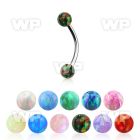 steel eyebrow banana 20g w two 3mm synthetic opal balls