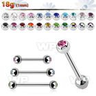 steel eyebrow barbell 1mm w 3mm bezel set jewel balls