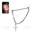 steel industrial barbell  w chain & dangling ankh cross 
