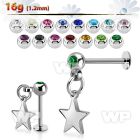 steel labret w a jewel ball & a dangling steel star