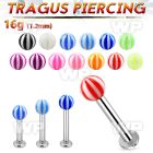 tlbbeb3 316l steel tragus labret 16g w a 3mm uv beach ball 