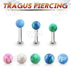 tlbop4s 316l steel tragus labret 16g w 4mm synthetic opal ball 