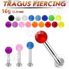 tlbuvb3 316l steel tragus labret 16g w a 3mm acrylic uv ball 