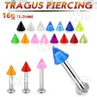 tlbuvcn3 316l steel tragus labret 16g w a 3mm acrylic uv cone 