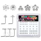 u34fjl6 box w 52 silver nose studs w flower crystal tops in clear