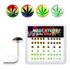 u3bife box w silver 925 l shaped nose studs assorted marijuana nose piercing