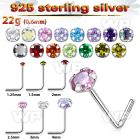 u3g silver l shaped nose pin 22g round claw set cz