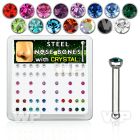 u43fj box w 316l steel nose bone 1mm 2mm round crystal tops nose piercing