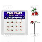 u46xey box w silver 925 nose bone 1 4mm red crystals cherries nose piercing