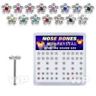 u4db4f3k box w silver 925 nose bone 1mm crystal flower design top nose piercing