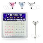 u4graj box w silver 925 nose bone 3mm triangle shaped prong set nose piercing
