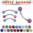 um4udas surgical steel nipple banana 5mm multi crystal ferido balls resin cover