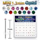 unsjf box silver bend it nose studs w 1.2mm color crystals
