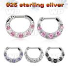 vsepg14 925 silver septum clicker 1.2mm w 5 cz stones