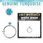whge7 14kt white gold nose hoop w 2mm prong set turquoise