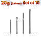 xbb20g set w 10 surgical steel barbell posts w 0.8mm threading