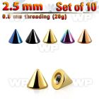 xcnt25xs 2.5mm anodized surgical steel cones threading 0.8mm