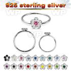 xdjf s ilver seamless nose hoop w crystals flowers in 2 colors
