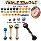 xwfr16 ion plated 316l steel triple tragus piercing 1 2mm 3mm tragus piercing