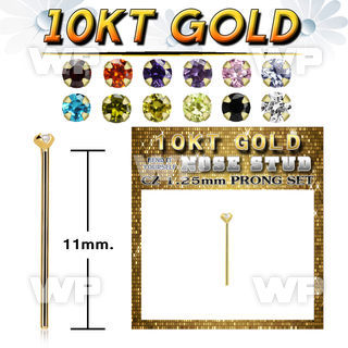 10kt gold bend it nose stud w 1.25mm color cz stone