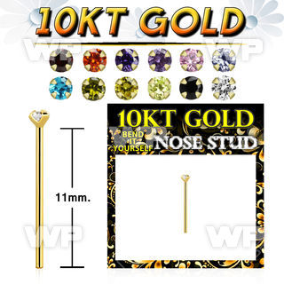 10kt gold bend it nose stud w a 1.5mm round cz stone