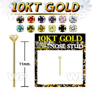 10kt gold bend it nose stud with 2mm round prong set cz