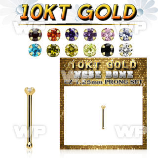 10kt gold nose bone w 1.25mm round color cz stone