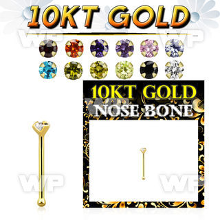 10kt gold nose bone w a 1.5mm round prong set cz stone