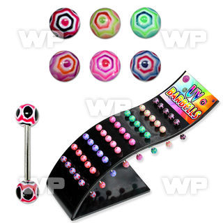 1441fe display w of surgical steel tongue bar 1 6mm 6mm spider tongue piercing