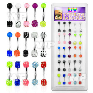 14uw18k box w of surgical steel micro bananas 1 2mm 3mm acrylic eyebrow piercing