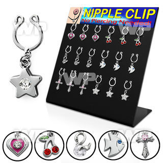 16bume display with of non piercing nipple ring clips in mixed belly piercing