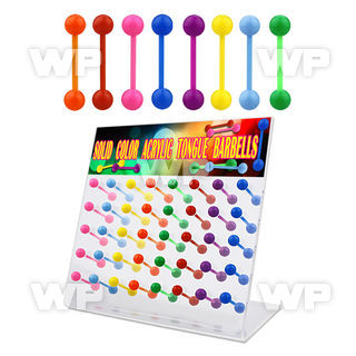 176499 display w flexible acrylic tongue bars 1 6mm 6mm ballsin tongue piercing