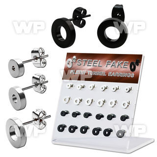 1764e9s display w of steel black ion plated surgical steel fake ear lobe piercing