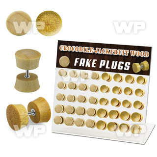 1764elt display w of crocodile jackfruit wood fake cheater plug ear lobe piercing