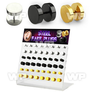 1764eps display with gold black ion plated 316l steel fake ear lobe piercing