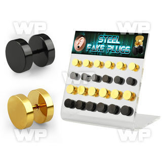 1764epz display w gold black ion plated 316l steel fake cheater ear lobe piercing