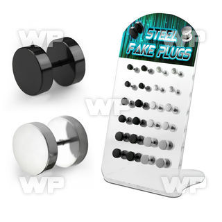 1764ess display w black ion plated 316l steel fake cheater plug ear lobe piercing