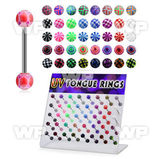 1764kp display w of surgical steel tongue bars 1 6mm 6mm acryli tongue piercing