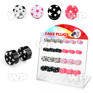 1764ly6 display w acrylic fake cheater plugs cute multi star desi belly piercing