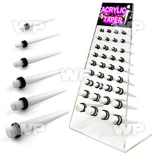 17mi0y4 display w white acrylic tapers double o ring s size 1 6mm ear lobe piercing