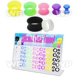 17mils display 84 pcs of ultra thin silicon flesh tunnel in mix ear lobe piercing