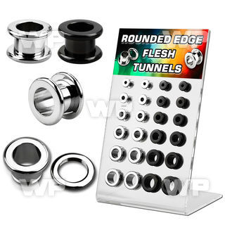 17mise display w black ion plated steel flesh tunnel plug roun ear lobe piercing